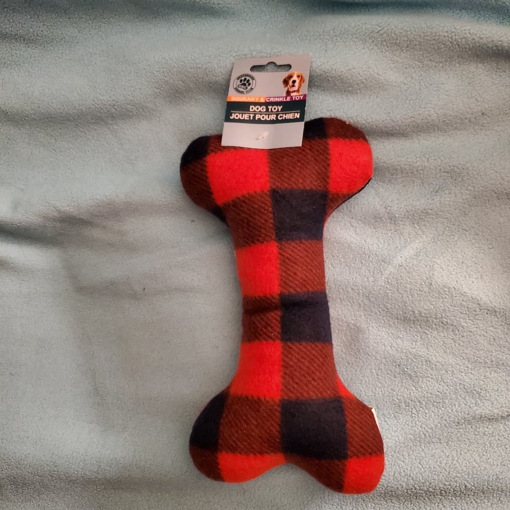 Dog Squeaky plaid plush bone